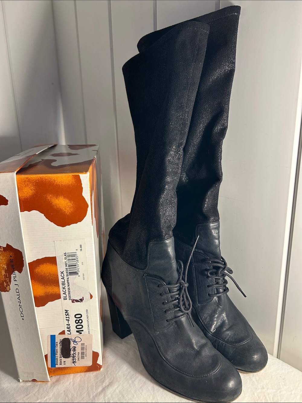Vintage Donald J Pliner boots 8M Lara Black Leather Stretch Victorian Lace Up 8
